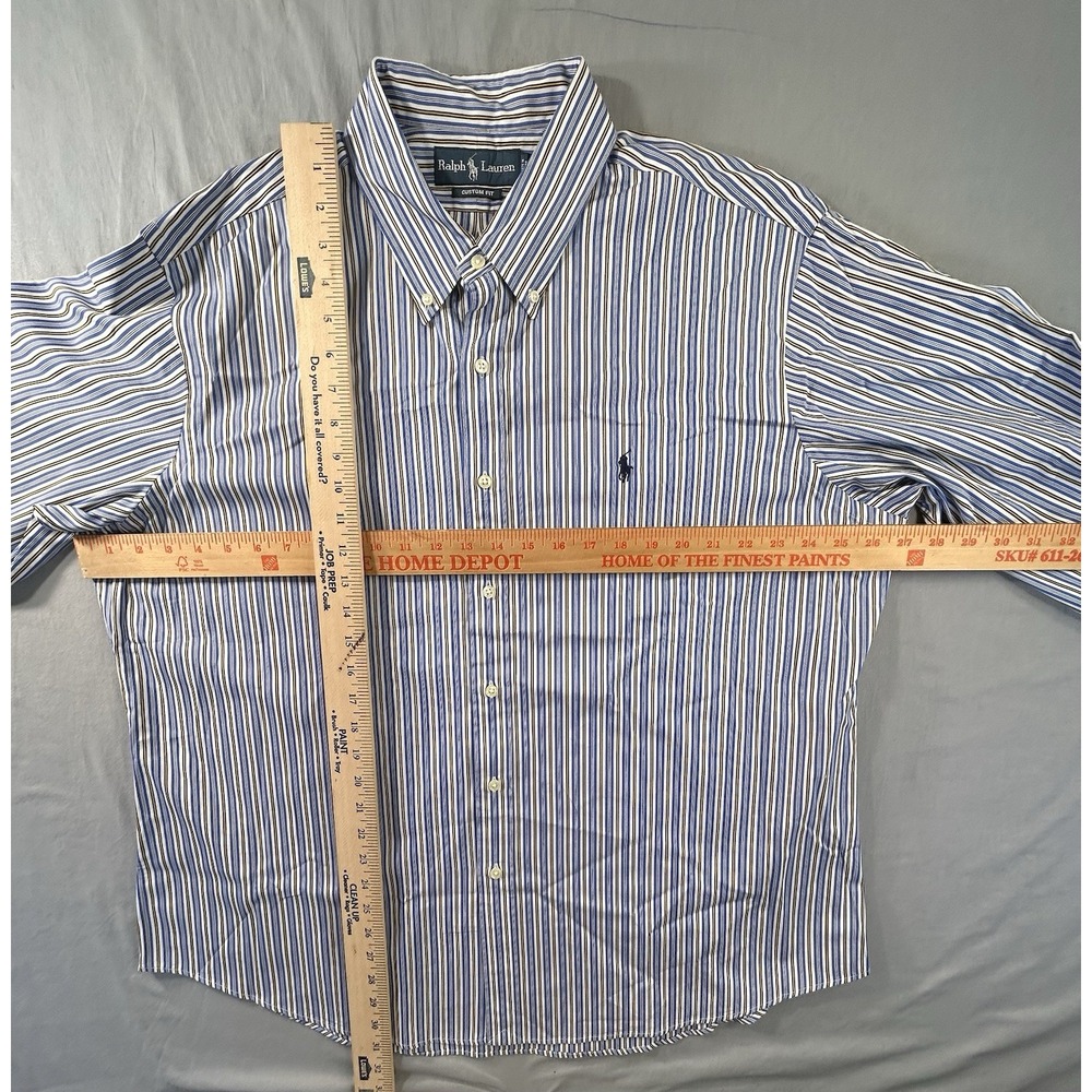 Ralph Lauren Custom Fit Blue Yellow Striped Long Sleeve XXL Preppy Classic - Picture 11 of 12